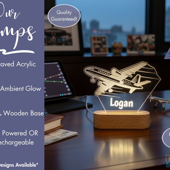 Airplane Custom Name Lamp • Personalized LED Cloud Decor • Boy/Girl Gift - Picture 3 of 8